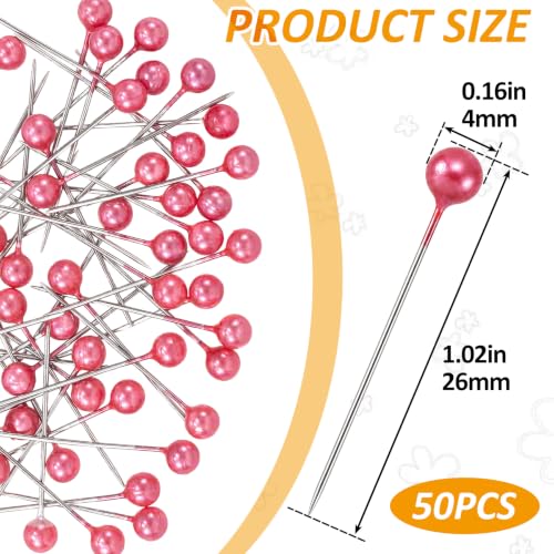 50pcs Decorative Pearl Push Pins, 1.02x0.16in, Red - color: Red-0.16x1.02in-50pcs