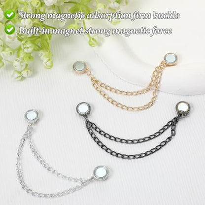 12 Pcs Magnet Hem Clips Pant Waist Tightener Multi-Function Magnetic Clothing Clips Metal Strong Magnet Pins Pinless Button Clip Chain for Fixing Hijab Clothes Pants Legs Sleeves Hem