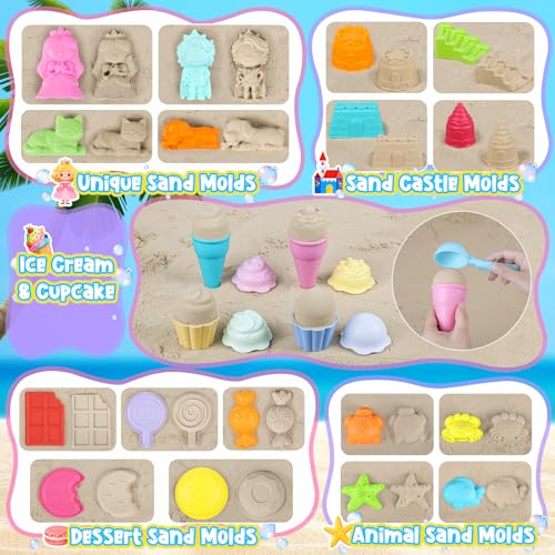 EULRGAUS Beach Toys with 2 Trucks, Collapsible Buckets for Kids Ages 3-12 | 2 Construction Vehicles, Sand Molds, Mesh Bags for Sandbox, Backyard, Summer Trips, Beach Games, Multi-Scene Outdoor Fun