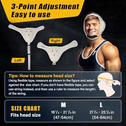 Trymaker Wrestling Headgear, Head Gear with Chin Cup, Sorf Ear Guard for Men, MMA, Jiu-Jitsu (for Users Aged 12+) - size: L (21 1/4" - 25 1/4"), style: White