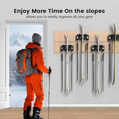 Hikeen Ski & Snowboard Wall Mount,Fits Any Ski or Snowboard, Ski Wall Rack Non-Slip Storage for Garage Organization,Space-Saving Winter Gear Organizer,2 Pack - size: 2 pack