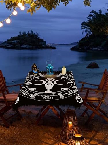 Indian Consigners Moon Phases Triple Moon Altar Cloth Celestical Tarot Deck Alter Tablecloth Sacred Place Moon Faces New Moon to Full Moon Cycle - color: Black-silver, size: 36" x 36" (Square)