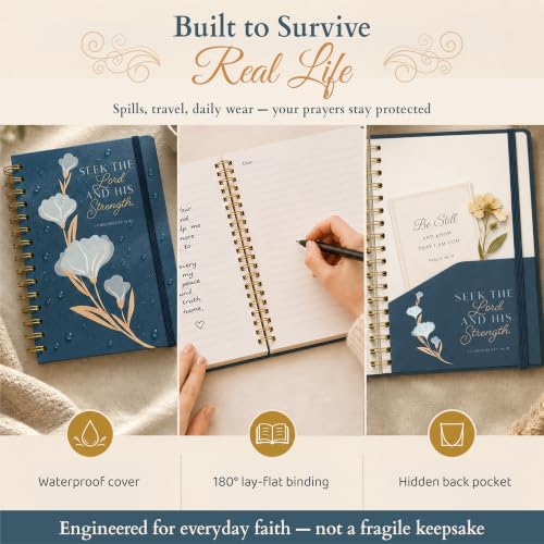 Hardcover Blank Christian Notebook – Multiple Designs – 140 Quality Pages – Seek the Lord (1 Chronicles 16:11) - color: Blue