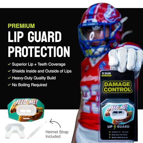 DAMAGE CONTROL Youth Football Mouth Guard – Breathable No Boil Mouthpiece, Protects Lips & Teeth, Works with Braces, Includes Helmet Strap – Sports Gear & Accessories (Feed Me!) - color: Feed Me!