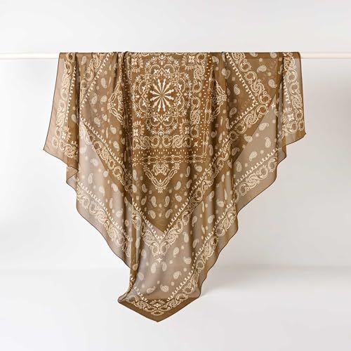K-Elewon Large Square Scarf 51" Headscarf Chiffon Fashion Scarves Turbans Hair Wrapping Scarfs - color: C-khaki