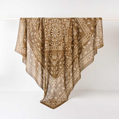 K-Elewon Large Square Scarf 51" Headscarf Chiffon Fashion Scarves Turbans Hair Wrapping Scarfs - color: C-khaki