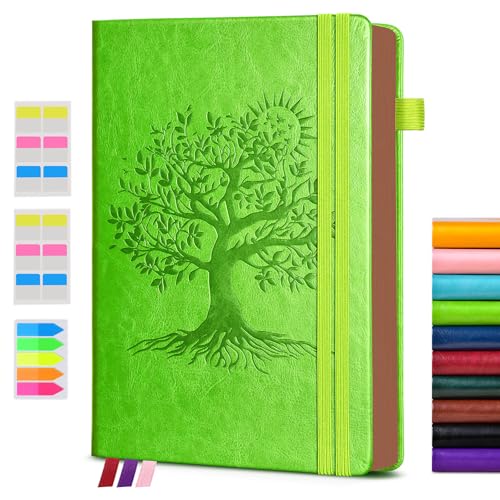 Vintage Leather Journal - 300 Page Lined Journal for Women Men, A6 Small Notebook with 2 Elastic Straps, 3 Ribbons, Pen Holder, Pocket Notebook for Work, Travel, Writing, Daily Diary (3.7" x 6.8") - color: Light green, size: A6 (3.7in x 6.8in)