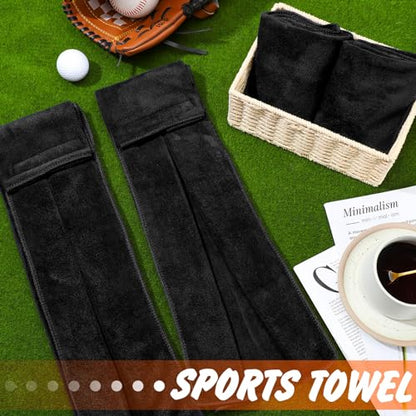 Buryeah 12 Pcs Football Field Towel Closed Loop Accessories Cotton Sports Sweat Towel with Hook and Loop Fastener for Football, Golf, Gym - color: Black