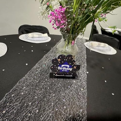 OSVINO Starry Moon Table Runner, Sequin Glitter Mesh for Wedding Party - color: Silver