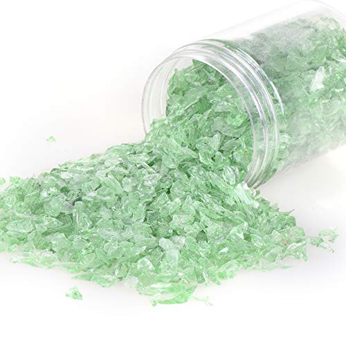 Shiny Stone High Luster Reflective Fire Glass Gravel,Fire Gems,Fire Drops,Fire Glass Pebbles Stones Beads Chips for Fire Pit Fish Tank Aquarium Garden,3-6mm 305g/0.67lb (Light Green) - color: Light Green