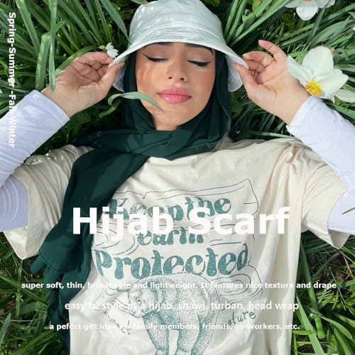 Chiffon Scarf for Women Lightweight Breathable Sunscreen Soft Solid Hijab Scarf for Daily & Muslim Wear - color: Dark Green Chiffon Scarf