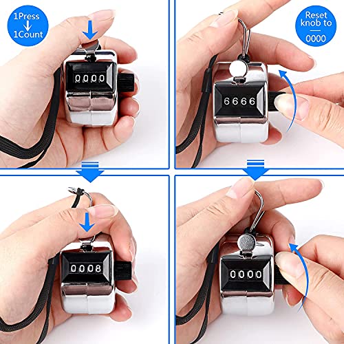 FEBSNOW Handheld Tally Counter Clicker 4 Digital Number Click Counter for School Event Golf Sports Office Stadium - color: Metallic Black