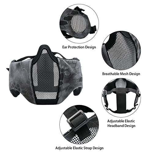 Airsoft Mask with Goggles, Foldable Half Face Airsoft Mesh Mask with Ear Protection for Paintball Shooting Cosplay CS Game - color: DPB-3PCS, size: 3pcs