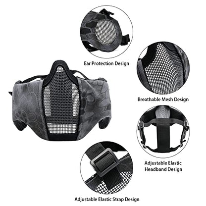 Airsoft Mask with Goggles, Foldable Half Face Airsoft Mesh Mask with Ear Protection for Paintball Shooting Cosplay CS Game - color: DPB-3PCS, size: 3pcs