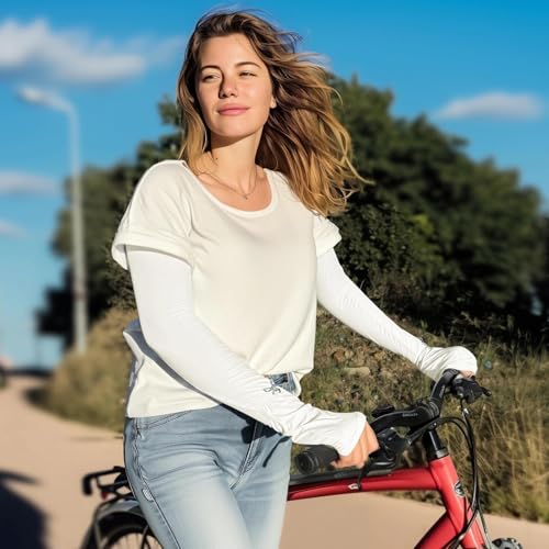 White UV Sun Protection Arm Sleeves for Women, Cooling Sleeves Long Women for Outdoor Driving Cycling