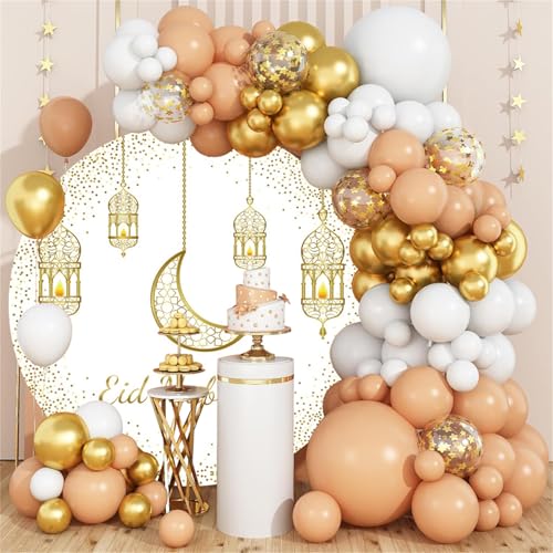 7.5ft Eid Mubarak Round Backdrop Cover Circle Arabian Ramadan Mubarak Islamic Muslim Circle Backdrop Gold Moon Lantern Circle Circle Background Polyester for Hajj Festival Party Decor Banner - size: 7.5ft-Diameter