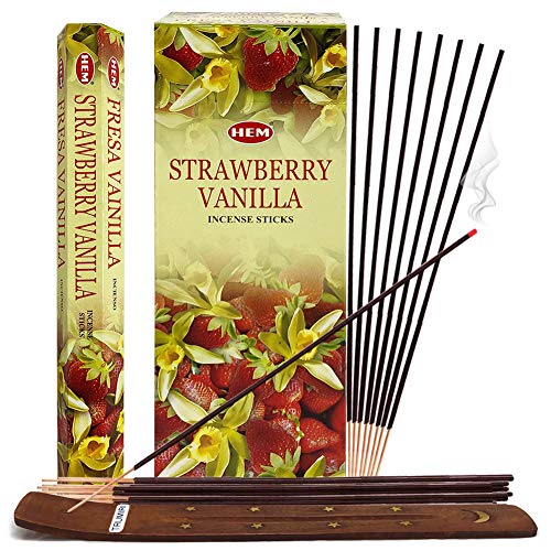 Strawberry Vanilla Incense Sticks and Incense Stick Holder Bundle Insence Insense Hem Incense Sticks - color: Strawberry Vanilla