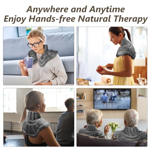 AiricePac Microwave Heating Pad for Neck Shoulders and Back Pain Relief with Moist Heat, Weighted Microwavable Heated Neck Wrap Warmer, Uncented Gery