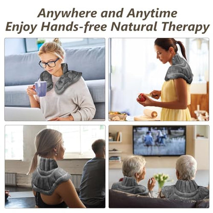 AiricePac Microwave Heating Pad for Neck Shoulders and Back Pain Relief with Moist Heat, Weighted Microwavable Heated Neck Wrap Warmer, Uncented Gery