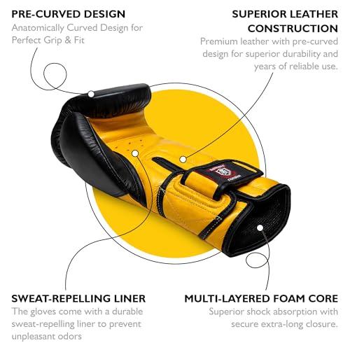 Invincible Fight Gear Professional Hook and Loop Leather Training Boxing Gloves v2.0 - Ideal for Boxing, Kickboxing, Muay Thai, MMA for Men Women and Kids (16oz)