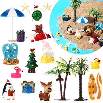 Soulchen 18 Pcs Christmas in July Decorations Mini Resin Fish Tank Decorations Miniature Santa Tree Snowman for Fish Tank Aquarium Landscape Statue Supplies Table Decor