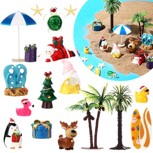 Soulchen 18 Pcs Christmas in July Decorations Mini Resin Fish Tank Decorations Miniature Santa Tree Snowman for Fish Tank Aquarium Landscape Statue Supplies Table Decor