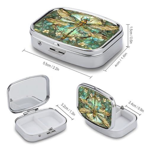 Metal 2 Compartment Pill Organizer Travel Friendly Portable Compact Pill Box Cute Pill Case to Hold Vitamins,Fish Oil,Supplements,Meds,Tablet for Purse,Pocket. (Dragonfly) - color: Dragonfly
