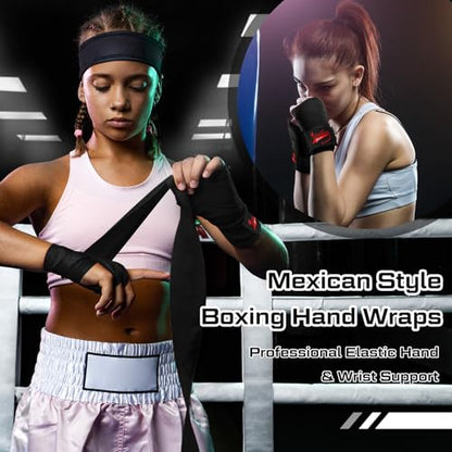Lenwen 10 Pairs 120 Inch Boxing Hand Wraps for Gloves Elastic Mexican Style Boxing Inner Gloves Muay Thai MMA Wrist Wraps for Men Women Youth Kickboxing Boxer Beginner Training - color: Black