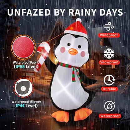 5FT Christmas Inflatables Outdoor Decorations Penguin Holding Candy Cane Blow Up Cute Christmas Decor Built-in LED Lights for Xmas Yard Outside Indoor Party Lawn Garden Porch Holiday - style: 5FT Penguin with Candy Cane