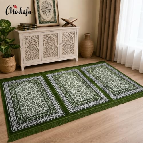 Modefa Muslim Prayer Rug Wide Multi Person Velvet Floral Carpet (Green) - color: Green