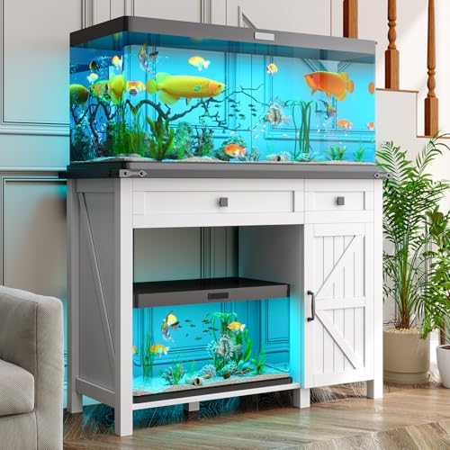 kepptory 40 Gallon Fish Tank Stand with Power Outlets, Farmhouse Decorative Aquarium Stand Furniture with Adjustable Shelves and Drawer, Reptile Turtle Tank Stand with Cabinet Storage (White, 30-40GL) - color: White, size: 41.9"L x 18.3"W x 31.5"H
