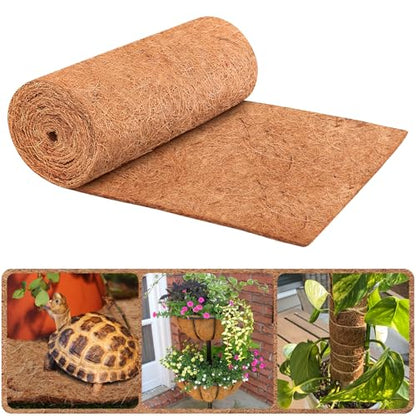 12X160 Inch Natural Coco Liner Roll, Coconut Liners for Planter Window Box Hanging Basket, Coconut Coir Roll Coco Fiber Mat for Garden Decoration DIY Moss Poles Pet Pad Reptiles Carpet