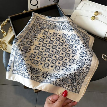 Sumolux Head Hair Scarf for Women Like Satin Silk Scarf Bandana Hair Wrapping Night Large Square Scarves 27.5" - color: Beige Cashew Nuts
