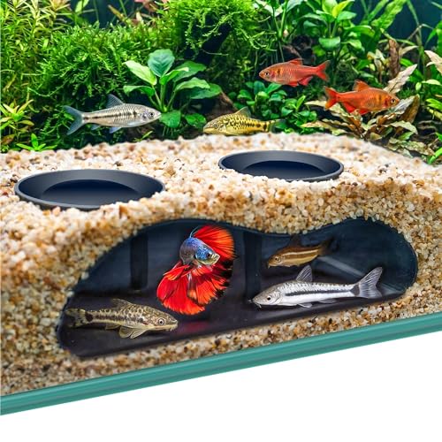 NUPICK Black Underground Aquarium Cave Tunnel, PETG 3D Printed Fish Tank Cave Hideout with Smooth Surface, Two-Hole Aquarium Tunnel, Fish Tank Decor for Bettas, Shrimp, Corys, Loaches, Guppie, Snails