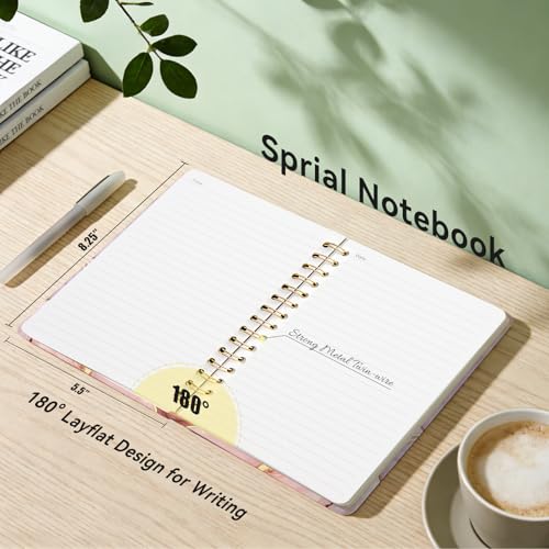 Lined Spiral Journal Notebook, A5 College Ruled Spiral Notebook for Women, Hardcover with Elegant Design for Work and Note-Taking, 5.5 * 8.25 inch, 160 Pages, Marble - color: Land