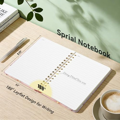 Lined Spiral Journal Notebook, A5 College Ruled Spiral Notebook for Women, Hardcover with Elegant Design for Work and Note-Taking, 5.5 * 8.25 inch, 160 Pages, Marble - color: Land