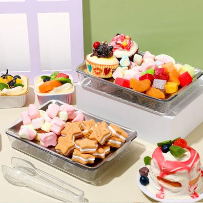 Baderke 6 Set 8.7x5.5'' Small Chilled Serving Tray for Parties with Tongs, Ice Chilled Platter Cold Serving Dish for Charcuterie Dip Fruit Seafood Vegetable Salad Appetizer Shrimp Cocktail(Sliver)