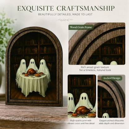 Halloween Ghost Dinner Arched Table Sign, Rustic Farmhouse Decor - color: Ghost Dinner Library