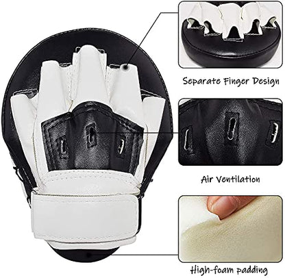 Boxing Curved Focus Punching Mitts- Leatherette Training Hand Pads Karate Muay Thai Training Gloves with Adjustable Strap - color: black