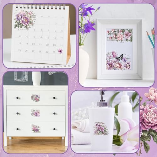 WANDIC 10 Sheets Rub On Transfer Sticker, Lavender Purple Flower Stickers for DIY Scrapbooking Photo Albums Furniture,11.8 * 3.9in - color: Lavender