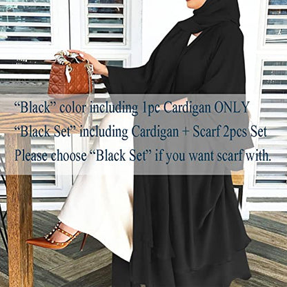 Abayas for Women Muslim Dubai Dress Solid Loose Fit Long Cardigan Islamic Kaftan Robe Open Front Maxi Length - color: Black, size: Small