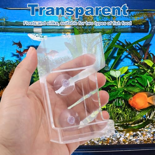 Fish Feeder for Aquarium, 3.94x2.36 Inch Fish Tank Dish Tray Floating & Sinking Food Container Holder Dispenser with Suction Cups Feeding Tube Ring Accessories for Turtle Shrimp Betta Feeding (Square)