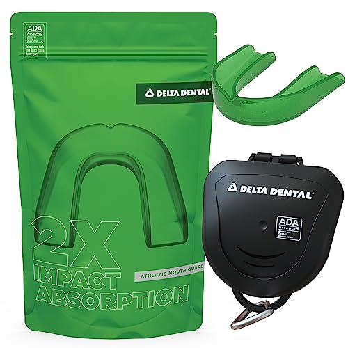 Delta Dental Mouth Guard, ADA Accepted, 1-Pack Plus Case, Youth Green | 2X impact absorption vs standard mouthguards; works with braces; for contact sports - color: Green, size: Youth