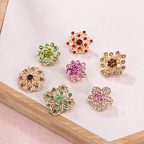 Lot 12pc Small Size Rhinestone Crystal Flower Brooches Pins Set DIY Wedding bridal Bouquet Women Broaches - color: Multicolor