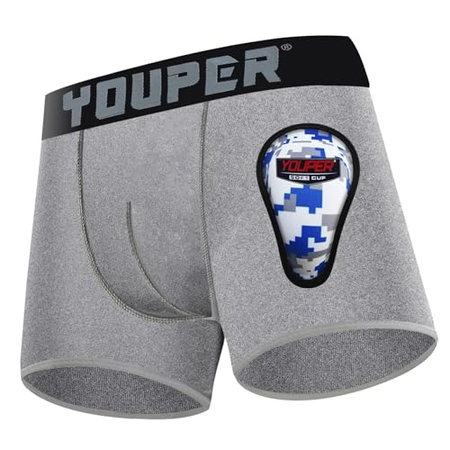 Youper Youth Elite Boxer Briefs w/Soft Athletic Cup, Boys Stretch Boxer Jock for Baseball & Football - color: Light Grey, size: Medium