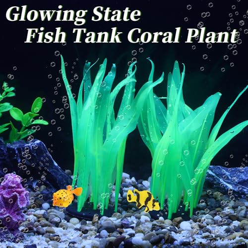 Aquarium Glowing Kelp Plant, Soft Silicone Glowing Decorations Green 2pcs - color: Green