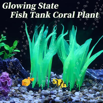 Aquarium Glowing Kelp Plant, Soft Silicone Glowing Decorations Green 2pcs - color: Green