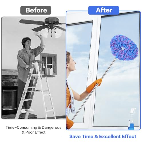 Ceiling Fan Cleaner Duster Reusable Microfiber Ceiling Fan Blade Cleaner Removable Duster with Extension Pole Adjusts 13 to 49.7 Inch for Cleaning Walls Furniture Door Window Top (Blue Pink) - color: Blue Pink