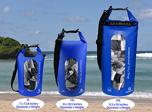 Freegrace Waterproof Dry Bag Set of 3 - Submersible Dry Sack with Double Zip Lock Seals - Includes Waist Pouch & Phone Case - Perfect for Kayaking, Swimming, Boating & Rafting (Navy Blue(Window), 5L) - color: Navy Blue, size: 5L, style: Window