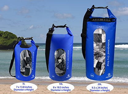 Freegrace Waterproof Dry Bag Set of 3 - Submersible Dry Sack with Double Zip Lock Seals - Includes Waist Pouch & Phone Case - Perfect for Kayaking, Swimming, Boating & Rafting (Navy Blue(Window), 5L) - color: Navy Blue, size: 5L, style: Window